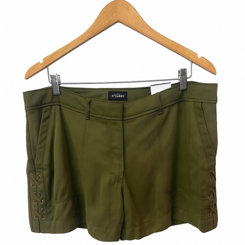 WHBM Twill Lace-Up Shorts Olive Night | Size 14 | NWT